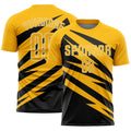 Custom Gold Black-White Abstract Line Sports Sublimation Soccer Uniform Jersey