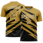 Custom Old Gold Black-White Abstract Line Sports Sublimation Soccer Uniform Jersey