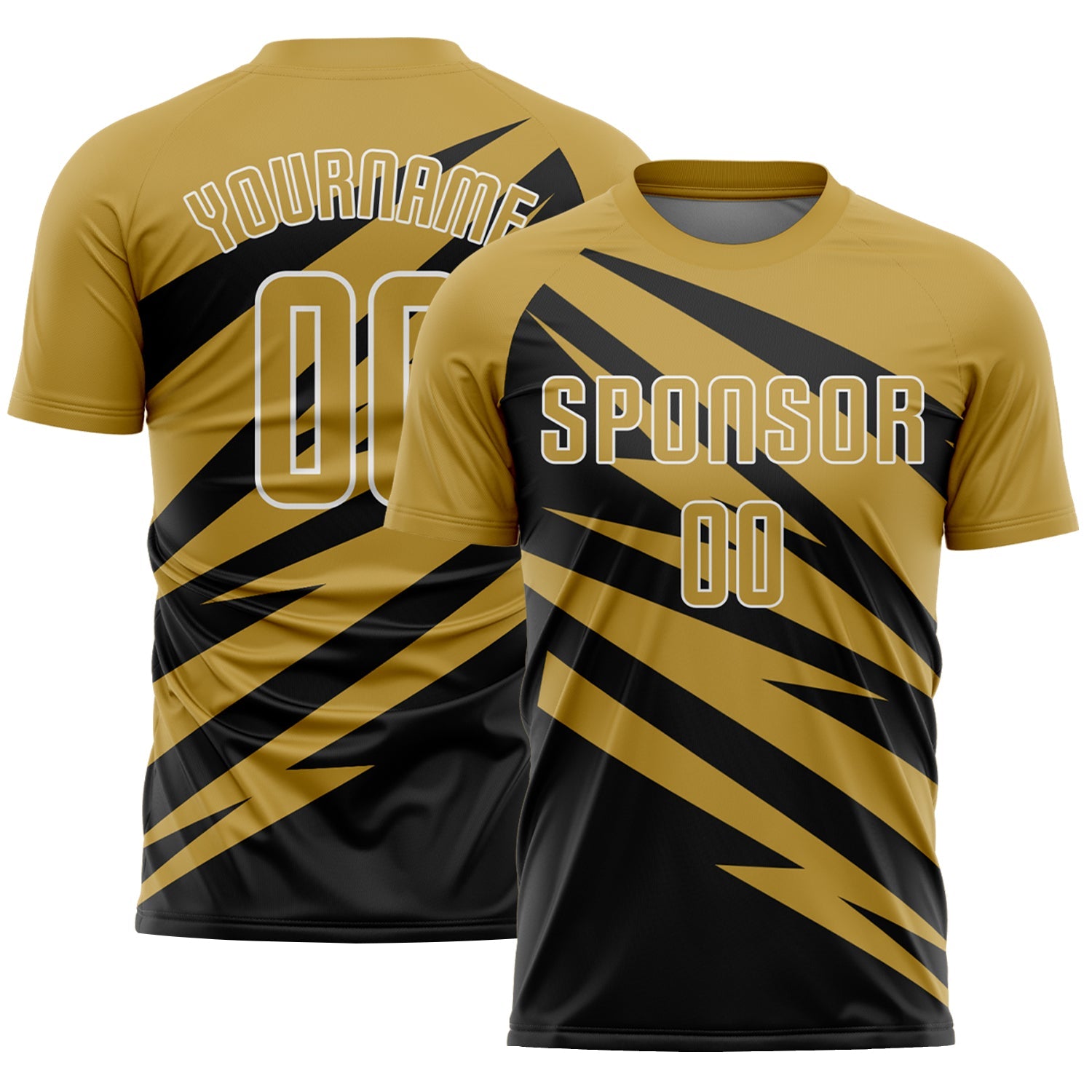 Custom Old Gold Black-White Abstract Line Sports Sublimation Soccer Uniform Jersey