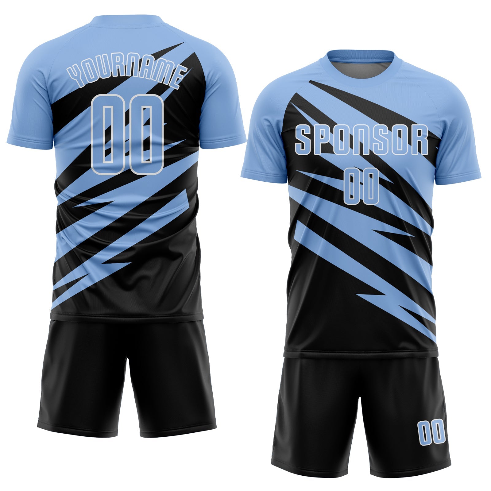 Custom Light Blue Black-White Abstract Line Sports Sublimation Soccer Uniform Jersey