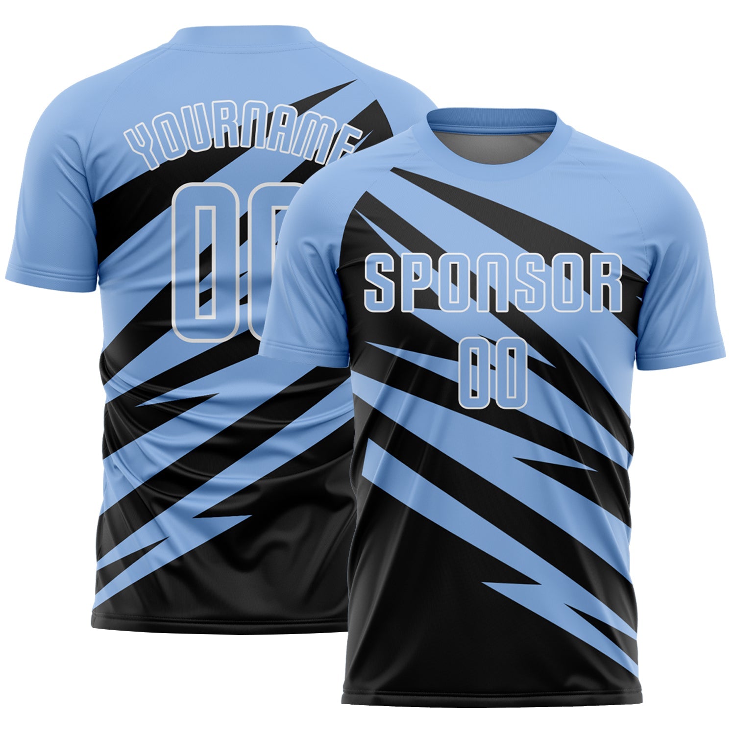 Custom Light Blue Black-White Abstract Line Sports Sublimation Soccer Uniform Jersey