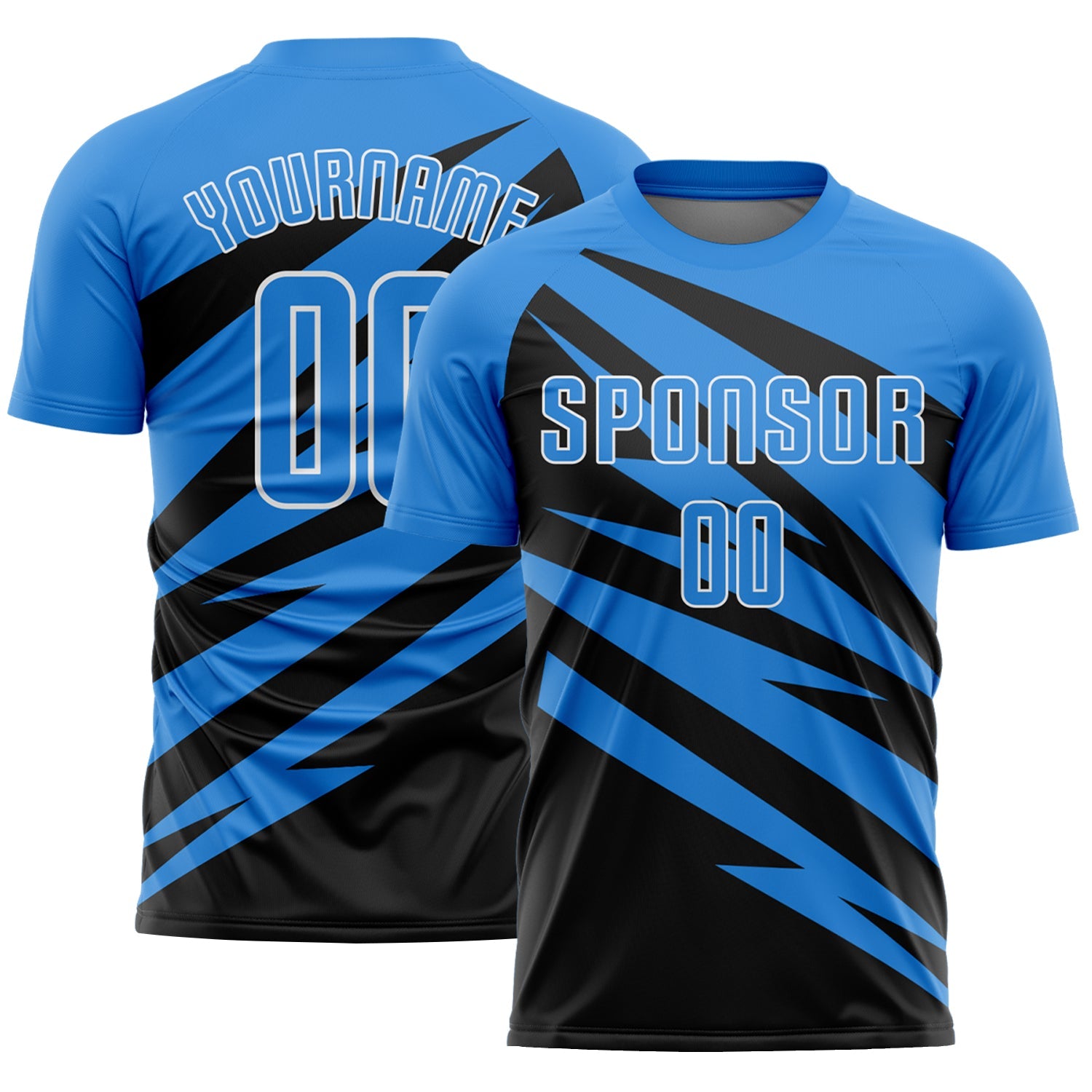 Custom Powder Blue Black-White Abstract Line Sports Sublimation Soccer Uniform Jersey