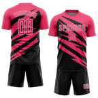 Custom Neon Pink Black-White Abstract Line Sports Sublimation Soccer Uniform Jersey