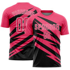 Custom Neon Pink Black-White Abstract Line Sports Sublimation Soccer Uniform Jersey