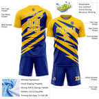 Custom Yellow Royal-White Abstract Line Sports Sublimation Soccer Uniform Jersey