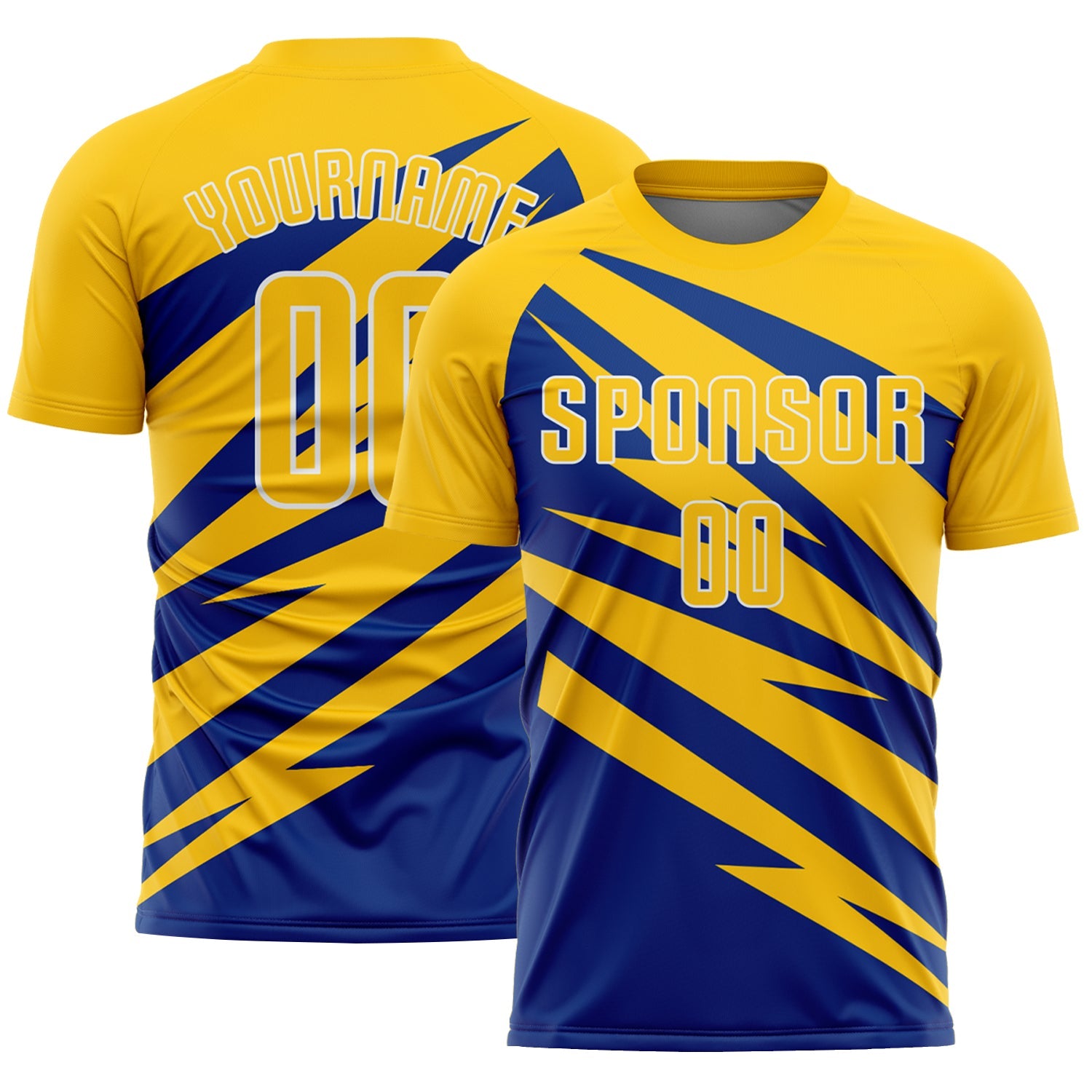 Custom Yellow Royal-White Abstract Line Sports Sublimation Soccer Uniform Jersey