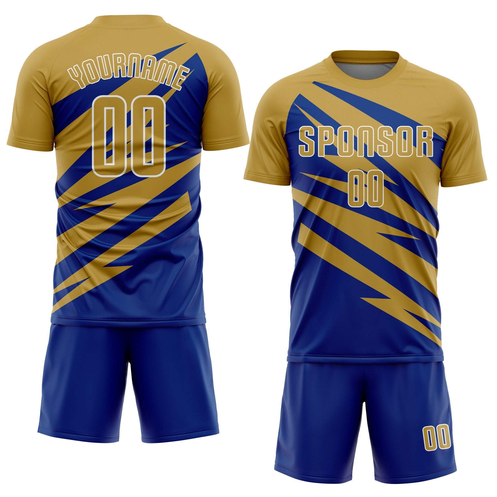 Custom Old Gold Royal-White Abstract Line Sports Sublimation Soccer Uniform Jersey
