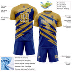 Custom Old Gold Royal-White Abstract Line Sports Sublimation Soccer Uniform Jersey