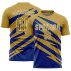 Custom Old Gold Royal-White Abstract Line Sports Sublimation Soccer Uniform Jersey