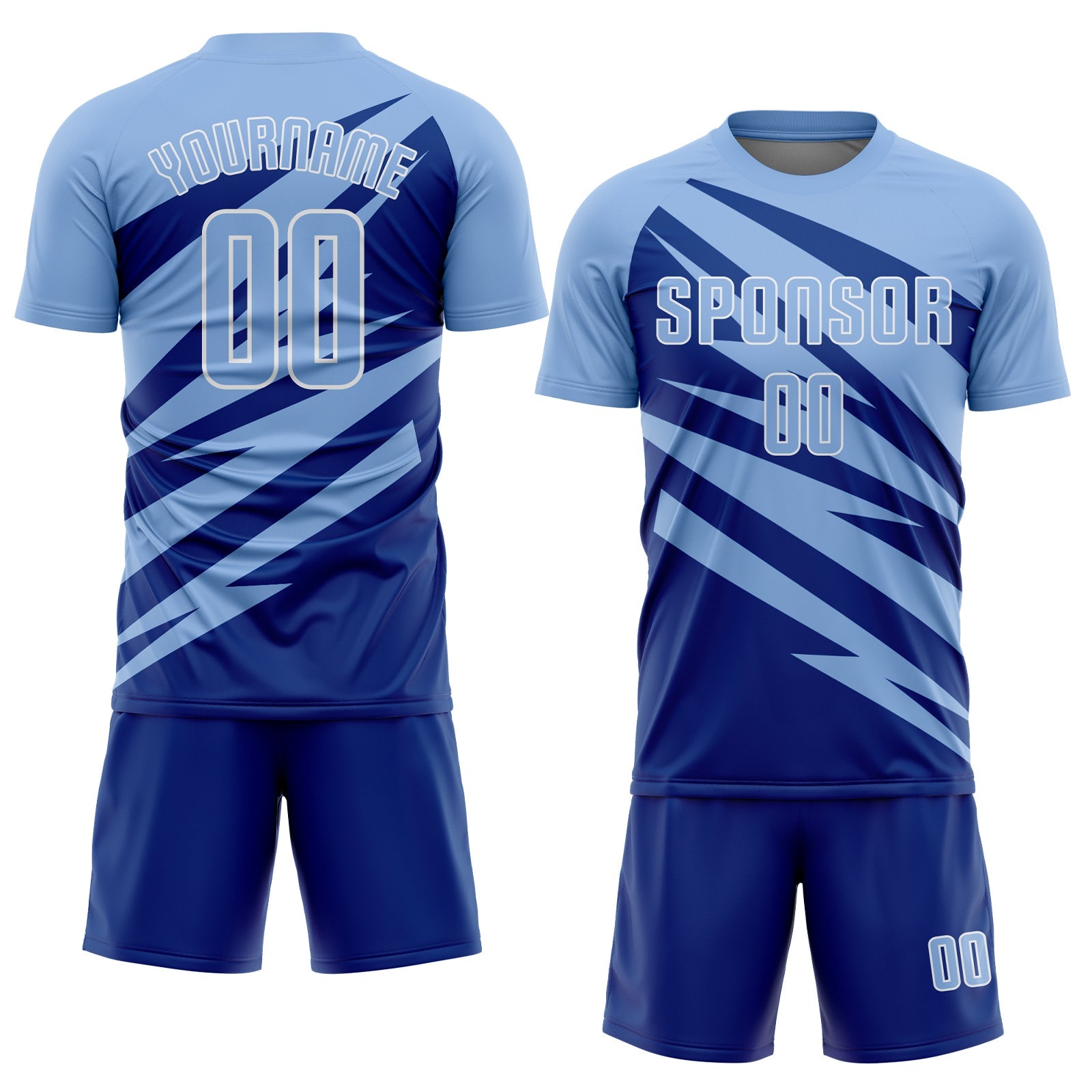 Custom Light Blue Royal-White Abstract Line Sports Sublimation Soccer Uniform Jersey
