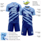 Custom Light Blue Royal-White Abstract Line Sports Sublimation Soccer Uniform Jersey