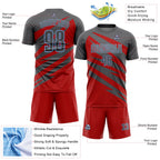 Custom Steel Gray Red-Light Blue Abstract Line Sports Sublimation Soccer Uniform Jersey