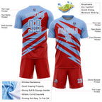 Custom Light Blue Red-White Abstract Line Sports Sublimation Soccer Uniform Jersey
