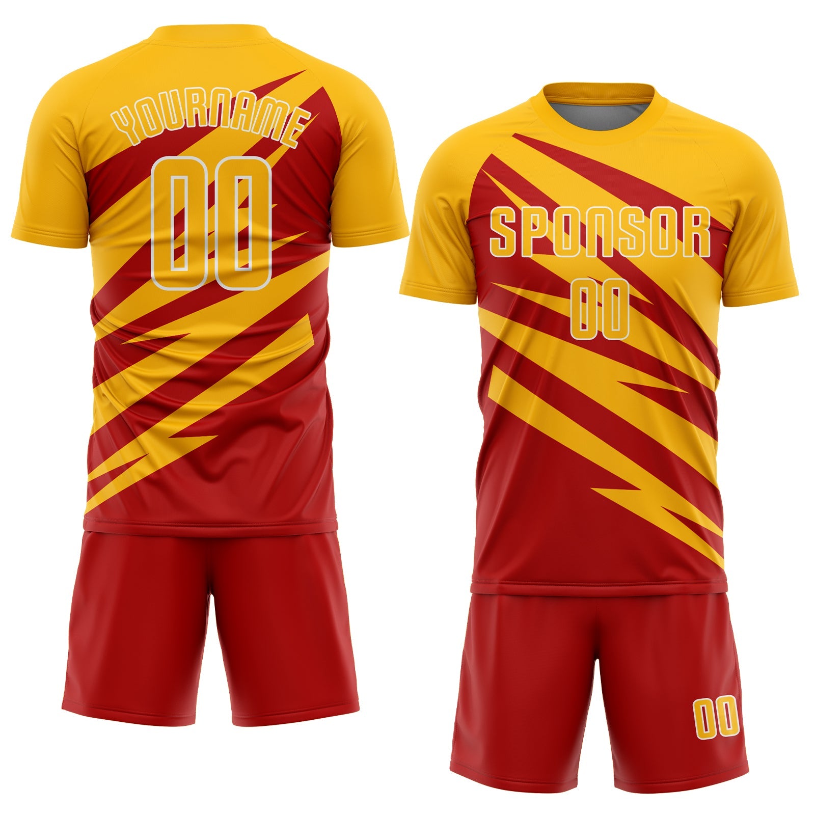 Custom Gold Red-White Abstract Line Sports Sublimation Soccer Uniform Jersey