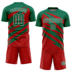 Custom Kelly Green Red-White Abstract Line Sports Sublimation Soccer Uniform Jersey