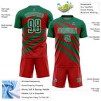 Custom Kelly Green Red-White Abstract Line Sports Sublimation Soccer Uniform Jersey