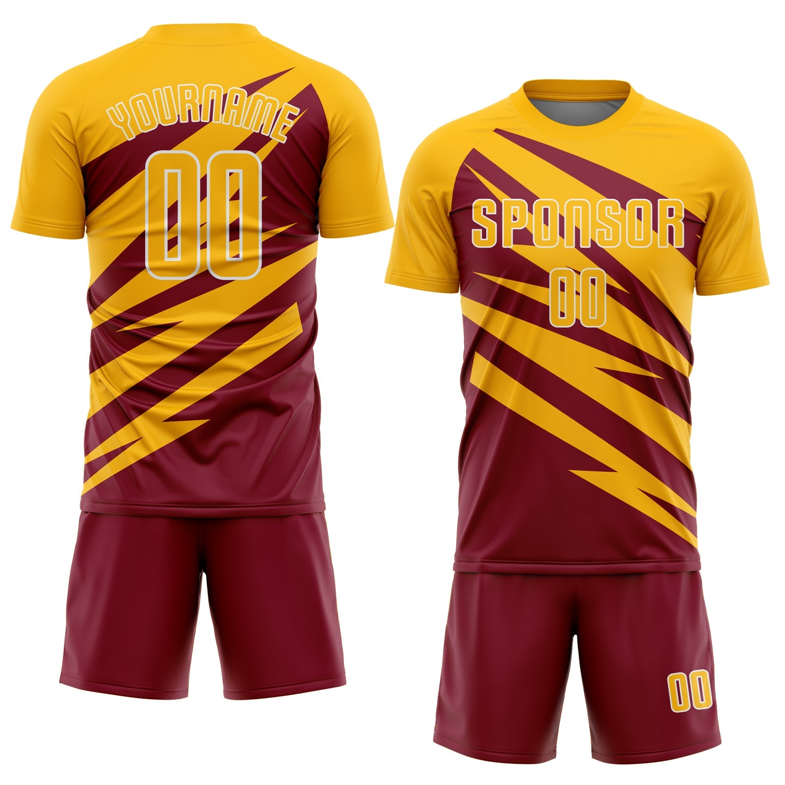 Custom Gold Crimson-White Abstract Line Sports Sublimation Soccer Uniform Jersey