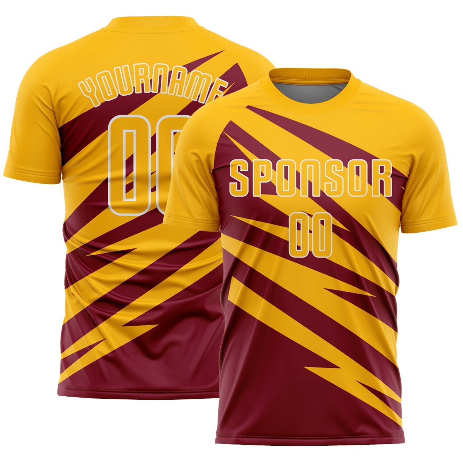 Custom Gold Crimson-White Abstract Line Sports Sublimation Soccer Uniform Jersey