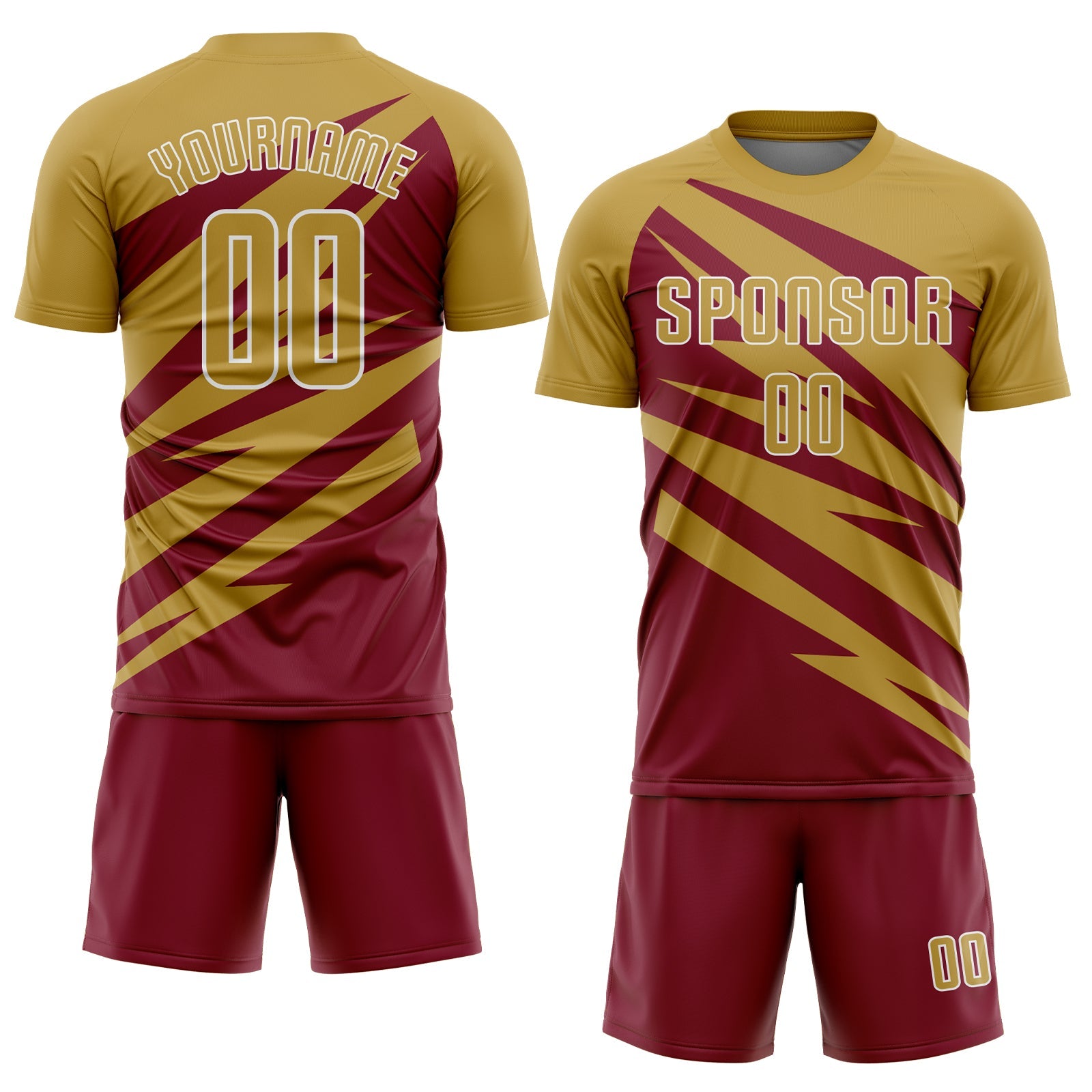 Custom Old Gold Crimson-White Abstract Line Sports Sublimation Soccer Uniform Jersey