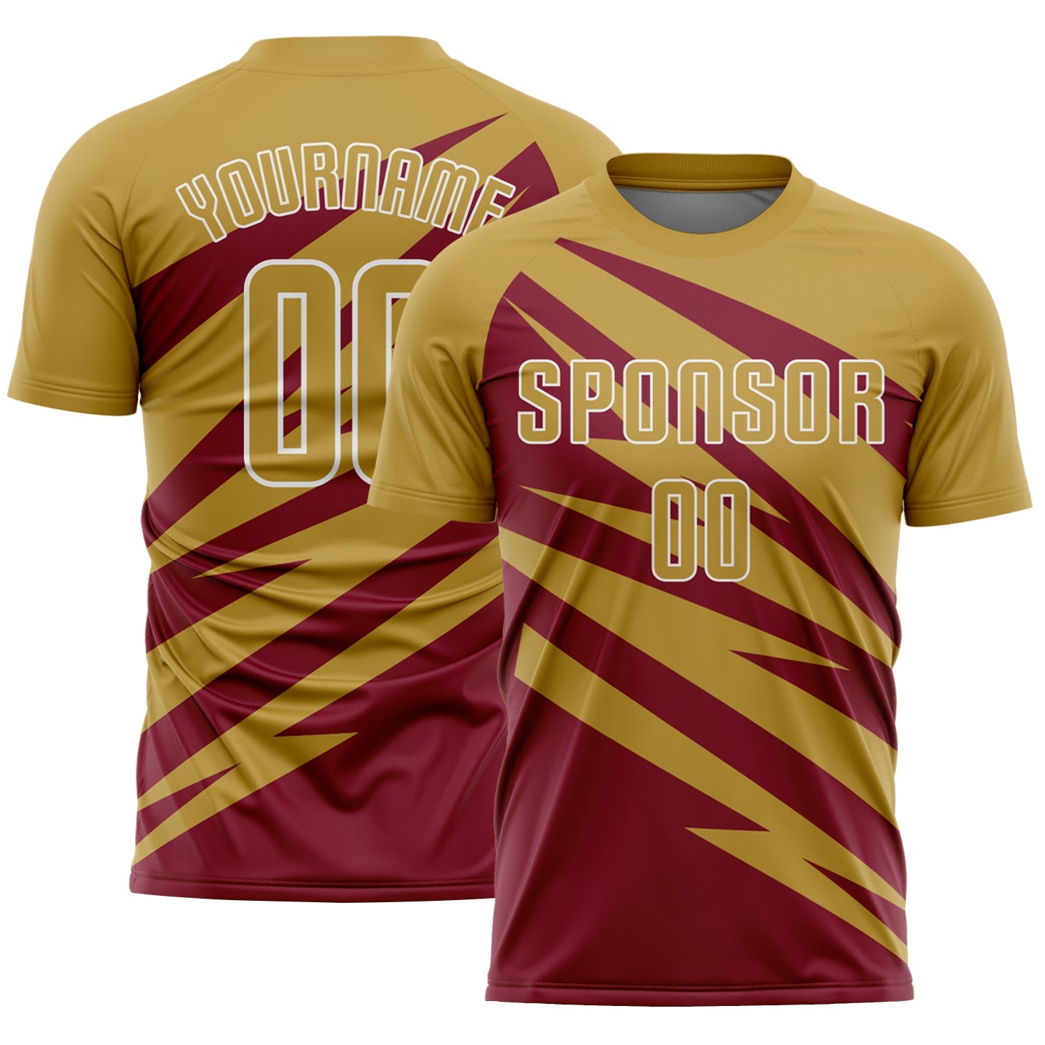 Custom Old Gold Crimson-White Abstract Line Sports Sublimation Soccer Uniform Jersey