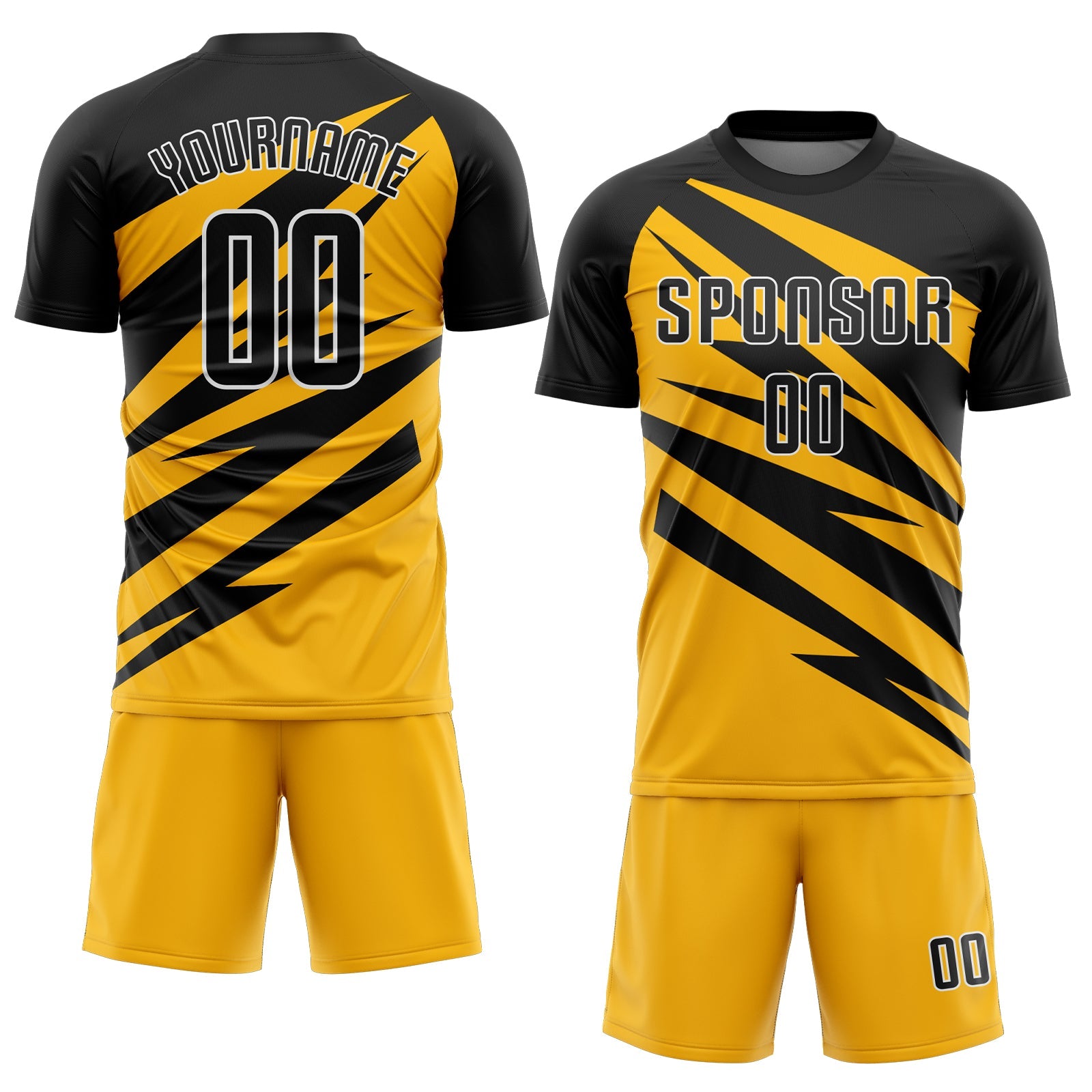 Custom Black Gold-White Abstract Line Sports Sublimation Soccer Uniform Jersey