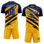 Custom Navy Gold-White Abstract Line Sports Sublimation Soccer Uniform Jersey