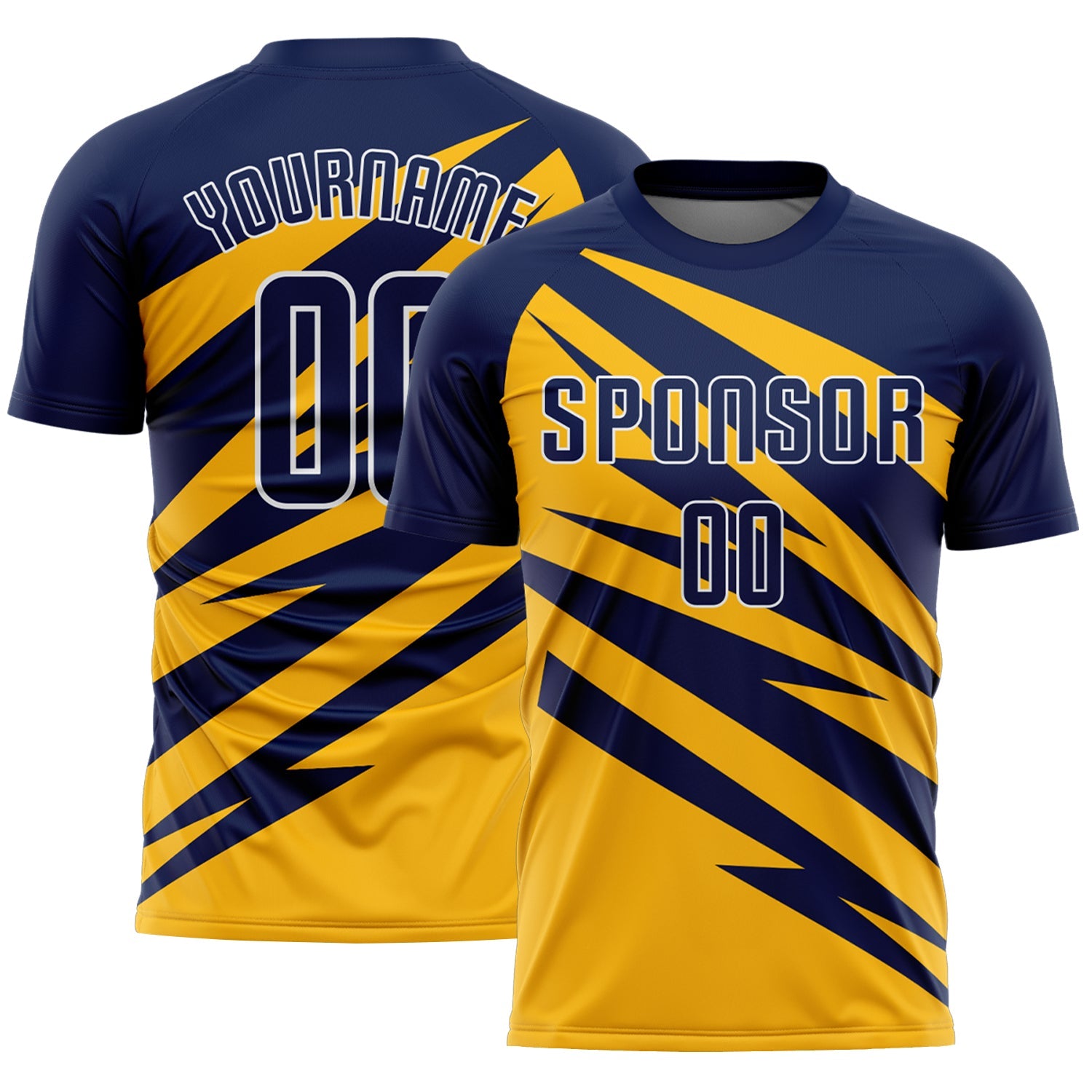 Custom Navy Gold-White Abstract Line Sports Sublimation Soccer Uniform Jersey