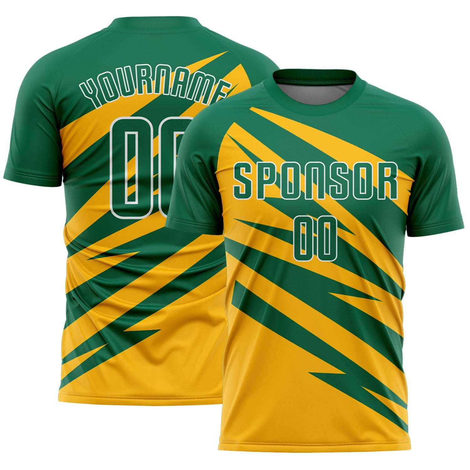 Custom Kelly Green Gold-White Abstract Line Sports Sublimation Soccer Uniform Jersey