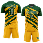 Custom Green Gold-White Abstract Line Sports Sublimation Soccer Uniform Jersey