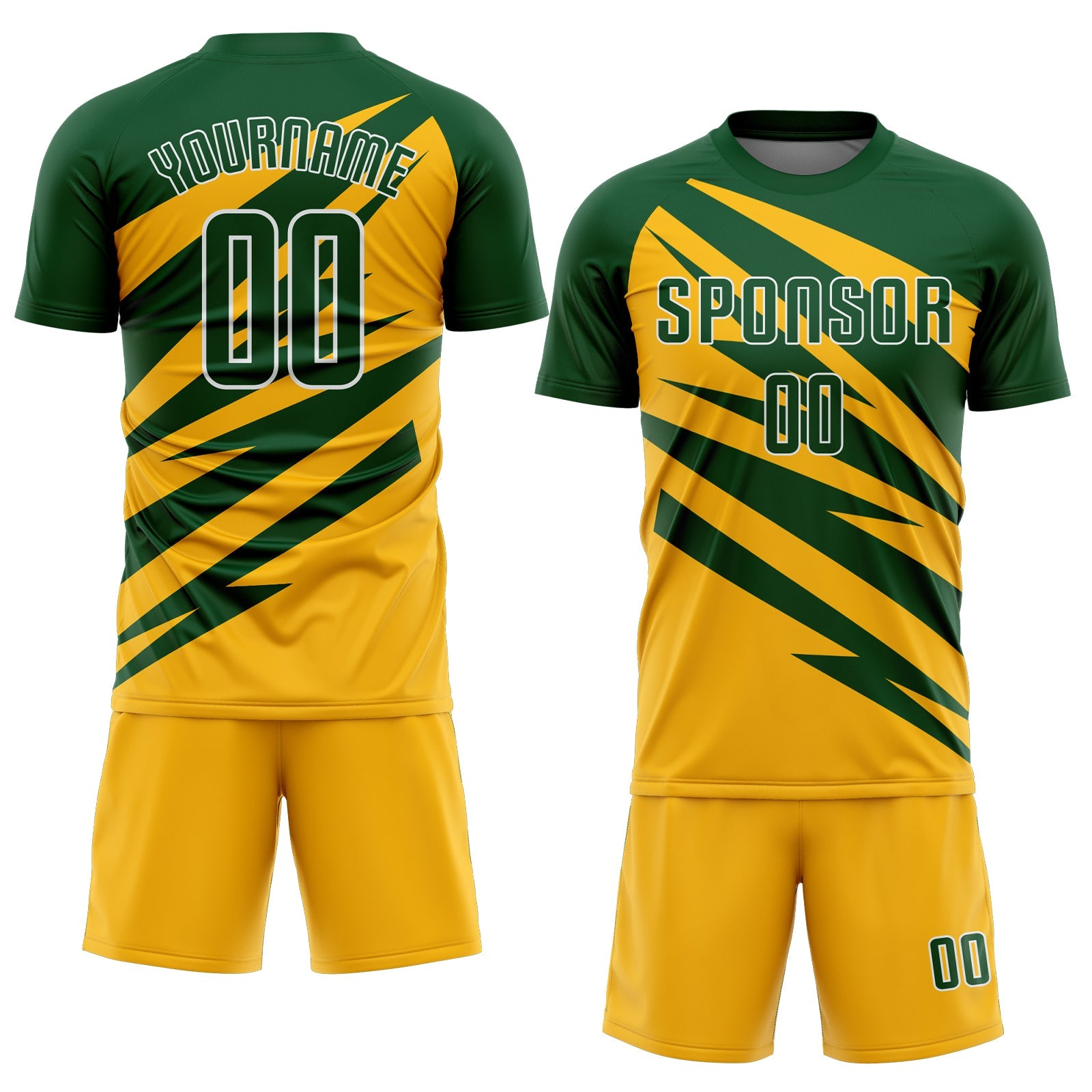 Custom Green Gold-White Abstract Line Sports Sublimation Soccer Uniform Jersey