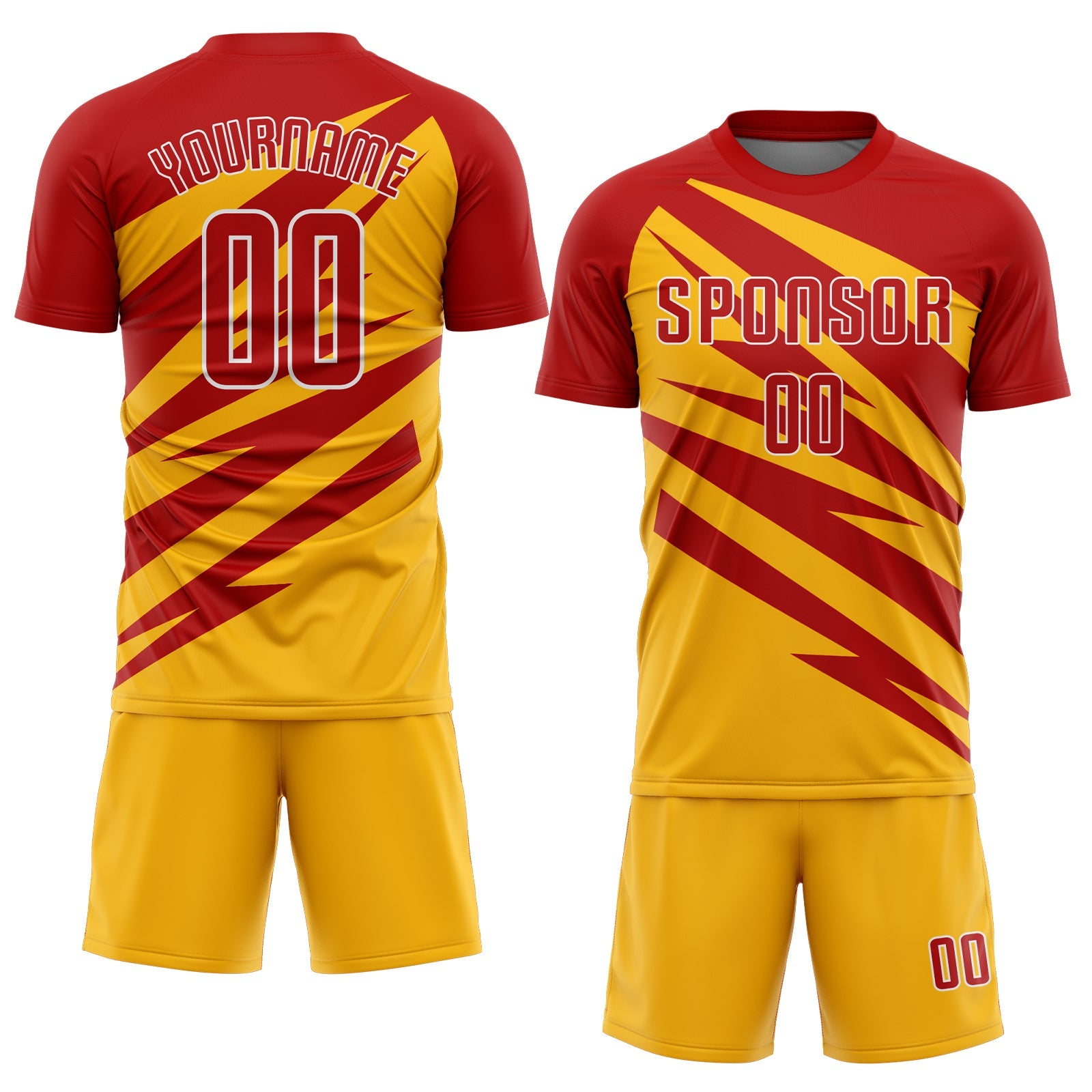 Custom Red Gold-White Abstract Line Sports Sublimation Soccer Uniform Jersey