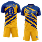 Custom Royal Gold-White Abstract Line Sports Sublimation Soccer Uniform Jersey