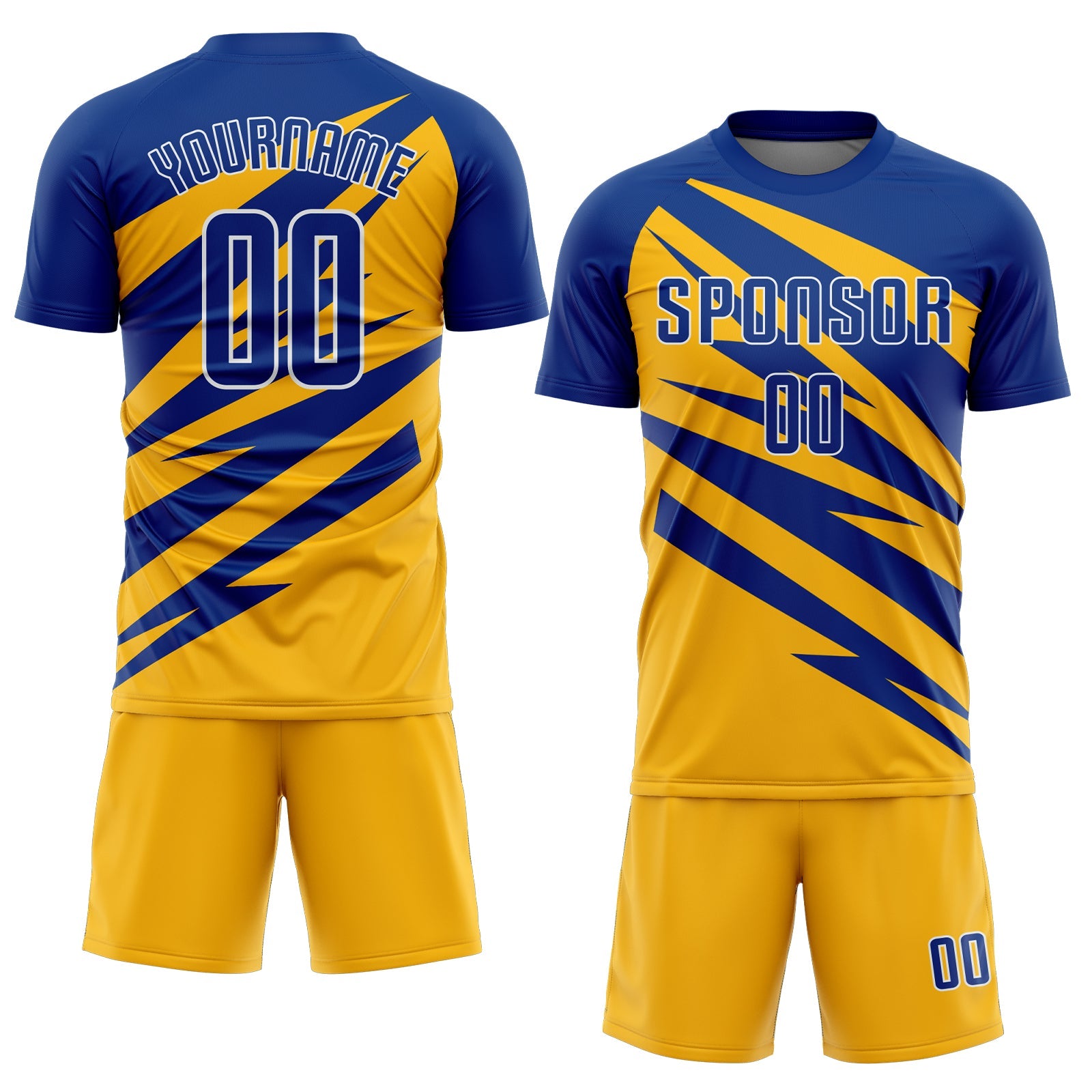 Custom Royal Gold-White Abstract Line Sports Sublimation Soccer Uniform Jersey