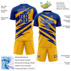 Custom Royal Gold-White Abstract Line Sports Sublimation Soccer Uniform Jersey