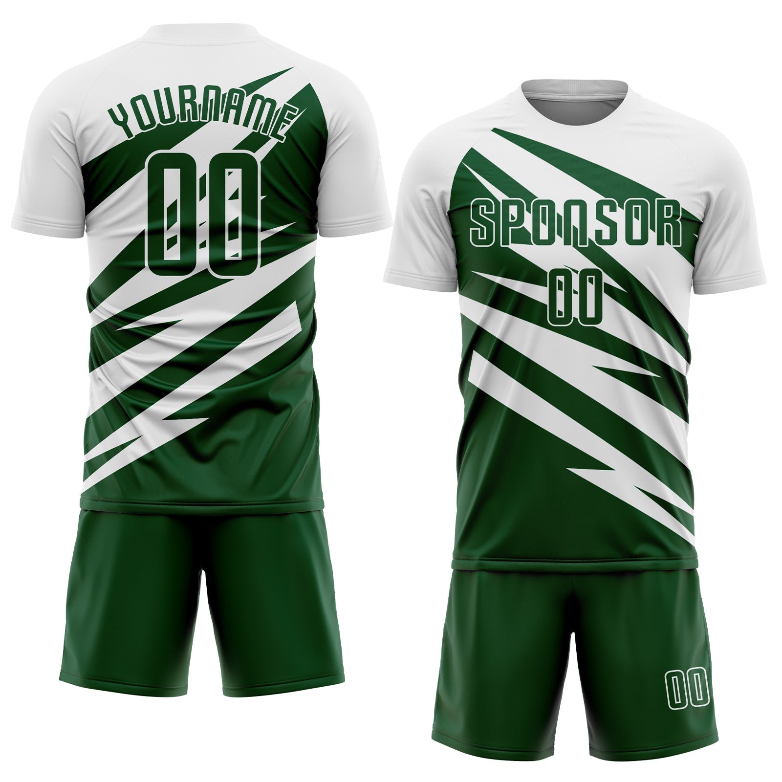 Custom White Green Abstract Line Sports Sublimation Soccer Uniform Jersey