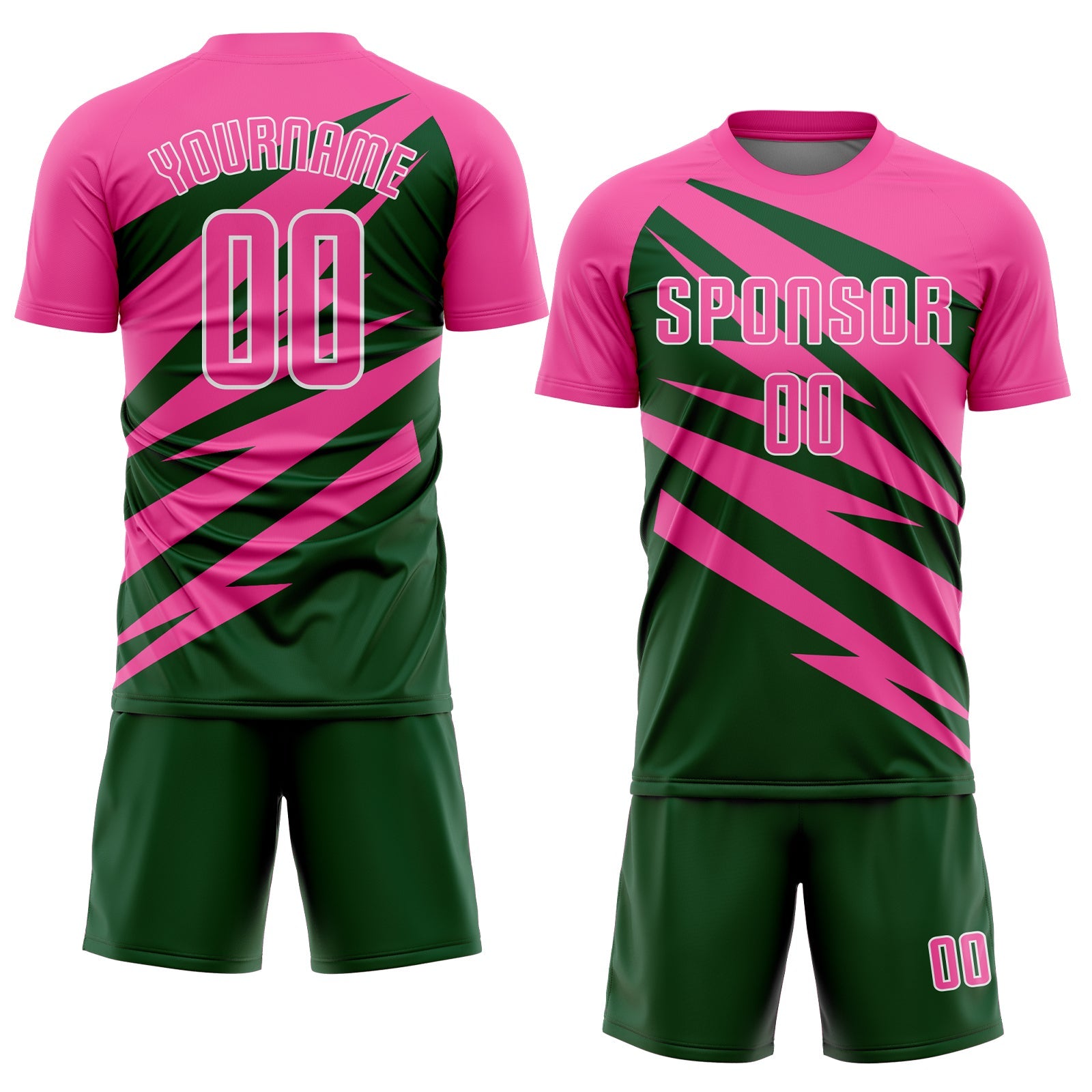 Custom Pink Green-White Abstract Line Sports Sublimation Soccer Uniform Jersey