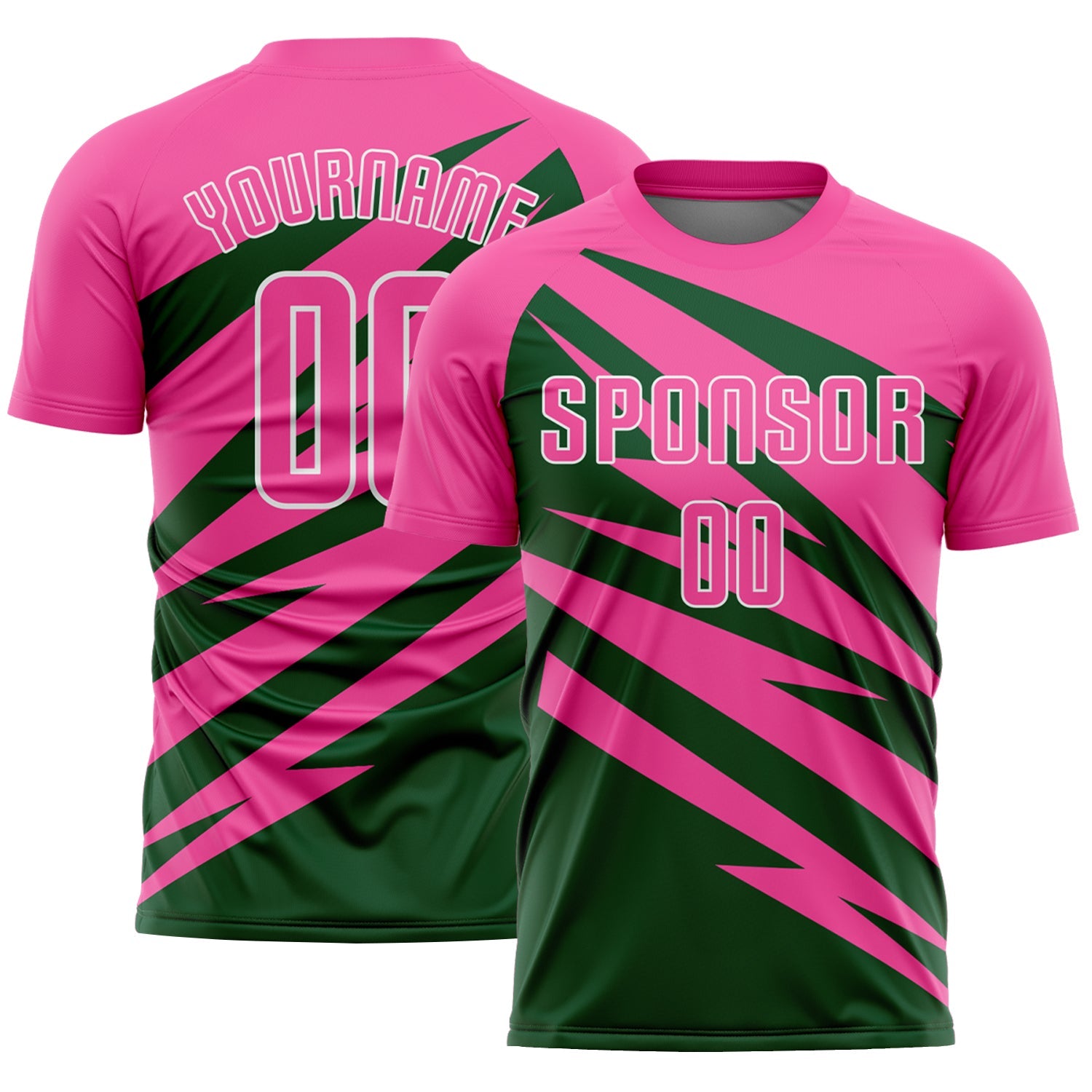 Custom Pink Green-White Abstract Line Sports Sublimation Soccer Uniform Jersey