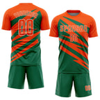 Custom Orange Kelly Green-White Abstract Line Sports Sublimation Soccer Uniform Jersey