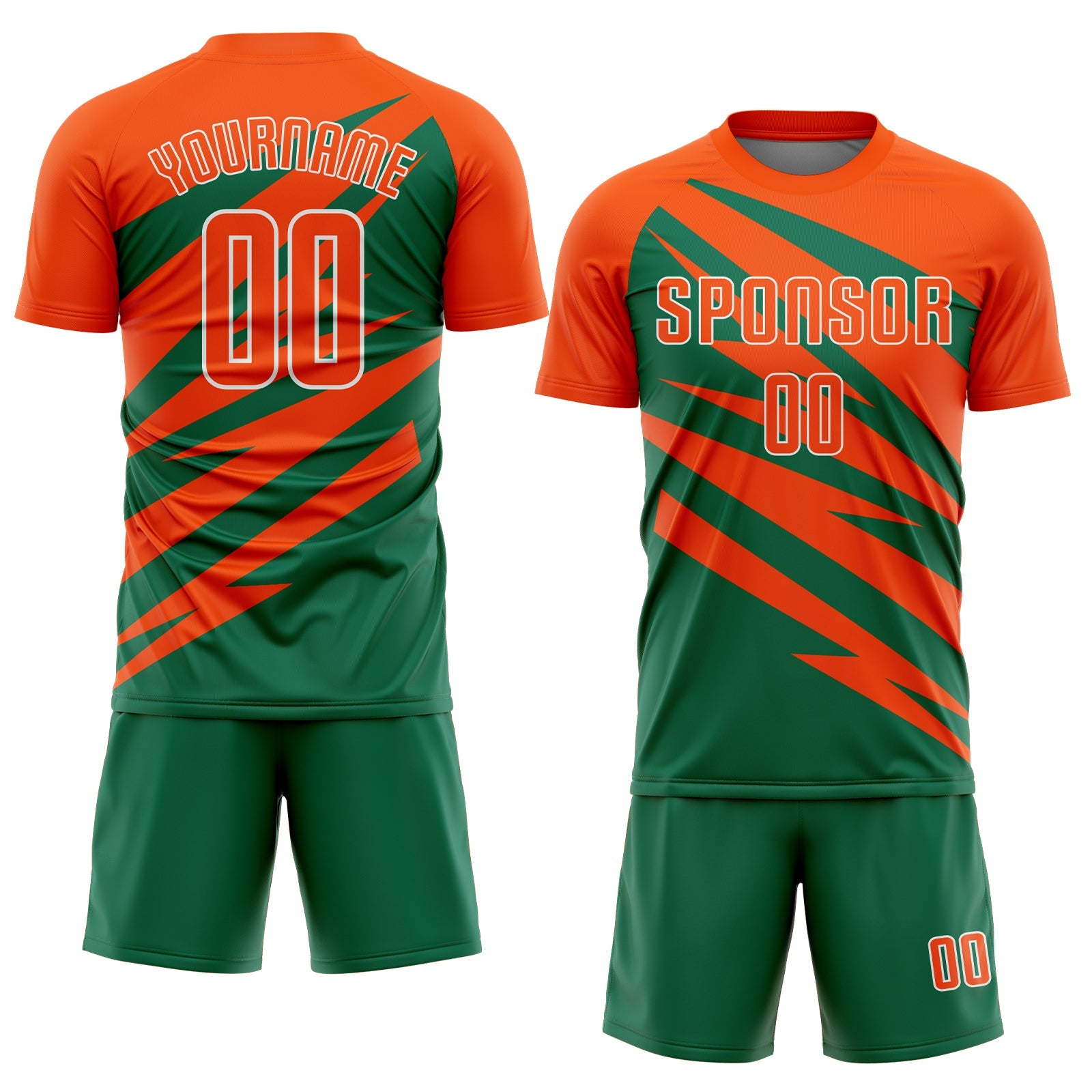 Custom Orange Kelly Green-White Abstract Line Sports Sublimation Soccer Uniform Jersey