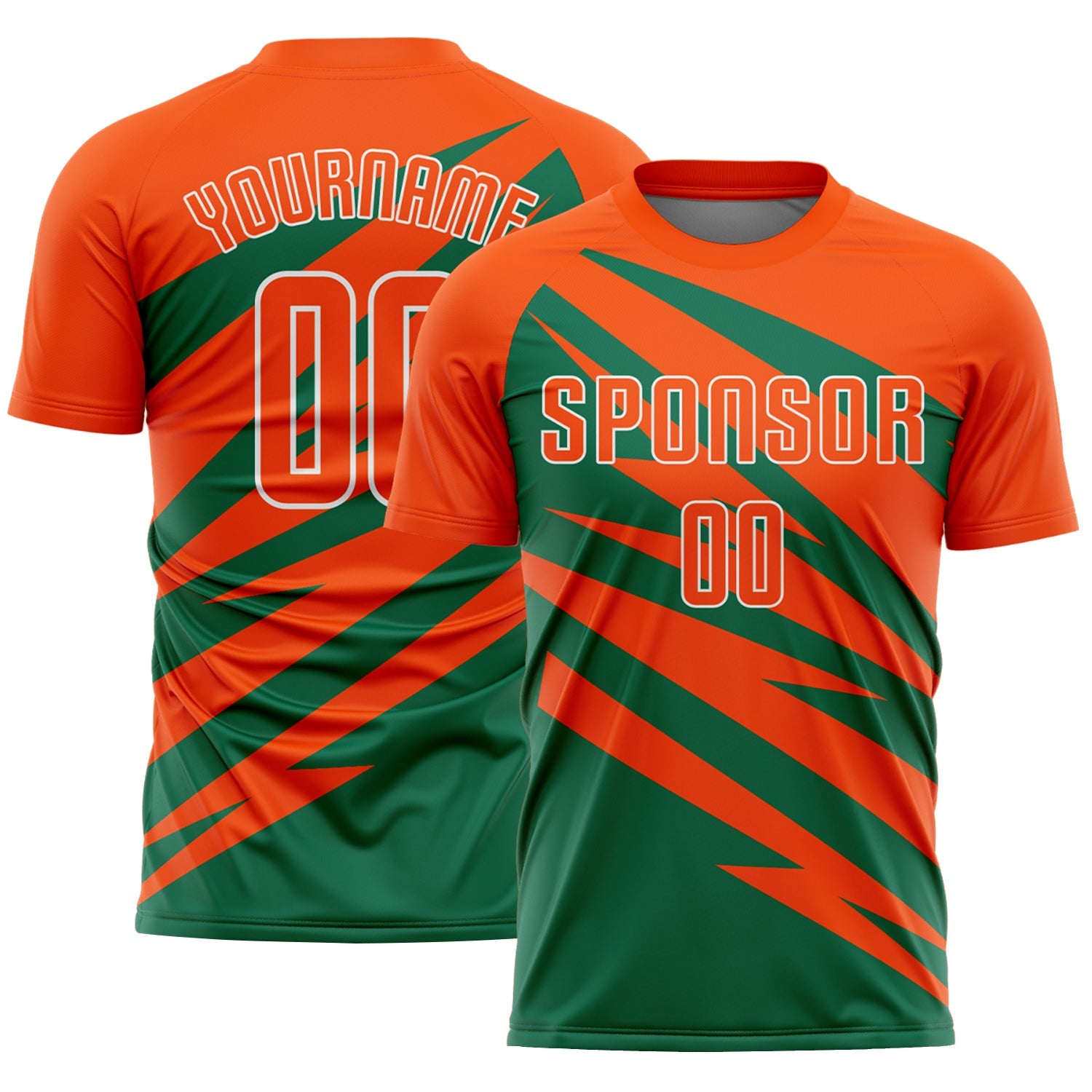 Custom Orange Kelly Green-White Abstract Line Sports Sublimation Soccer Uniform Jersey