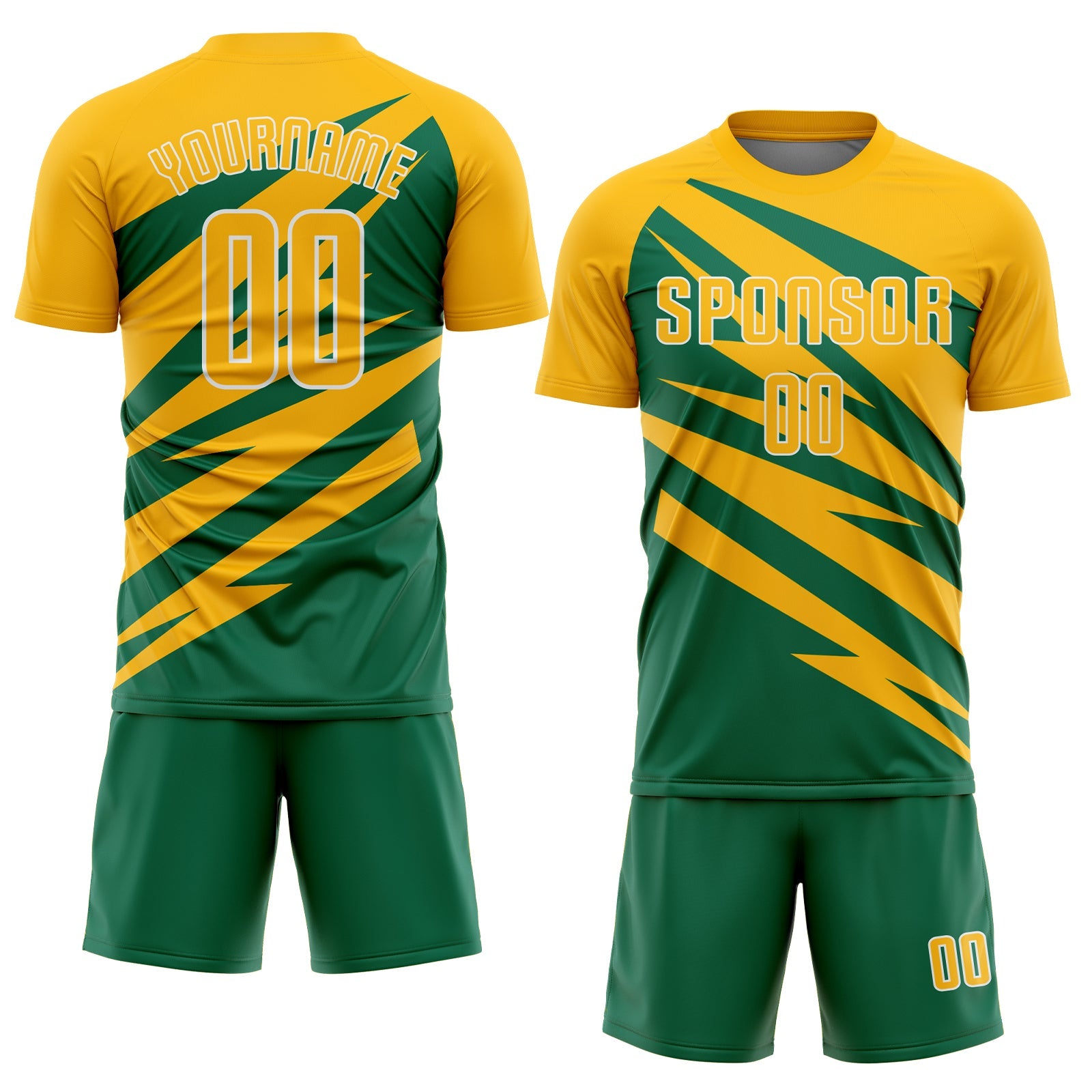 Custom Gold Kelly Green-White Abstract Line Sports Sublimation Soccer Uniform Jersey