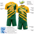 Custom Gold Kelly Green-White Abstract Line Sports Sublimation Soccer Uniform Jersey