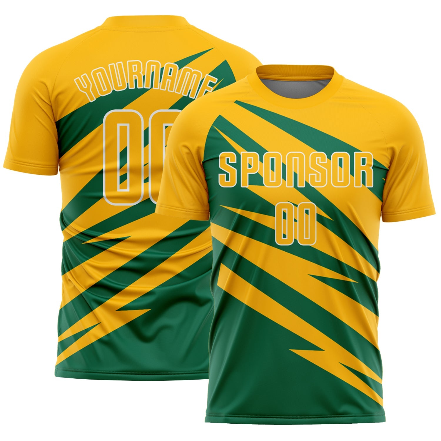 Custom Gold Kelly Green-White Abstract Line Sports Sublimation Soccer Uniform Jersey