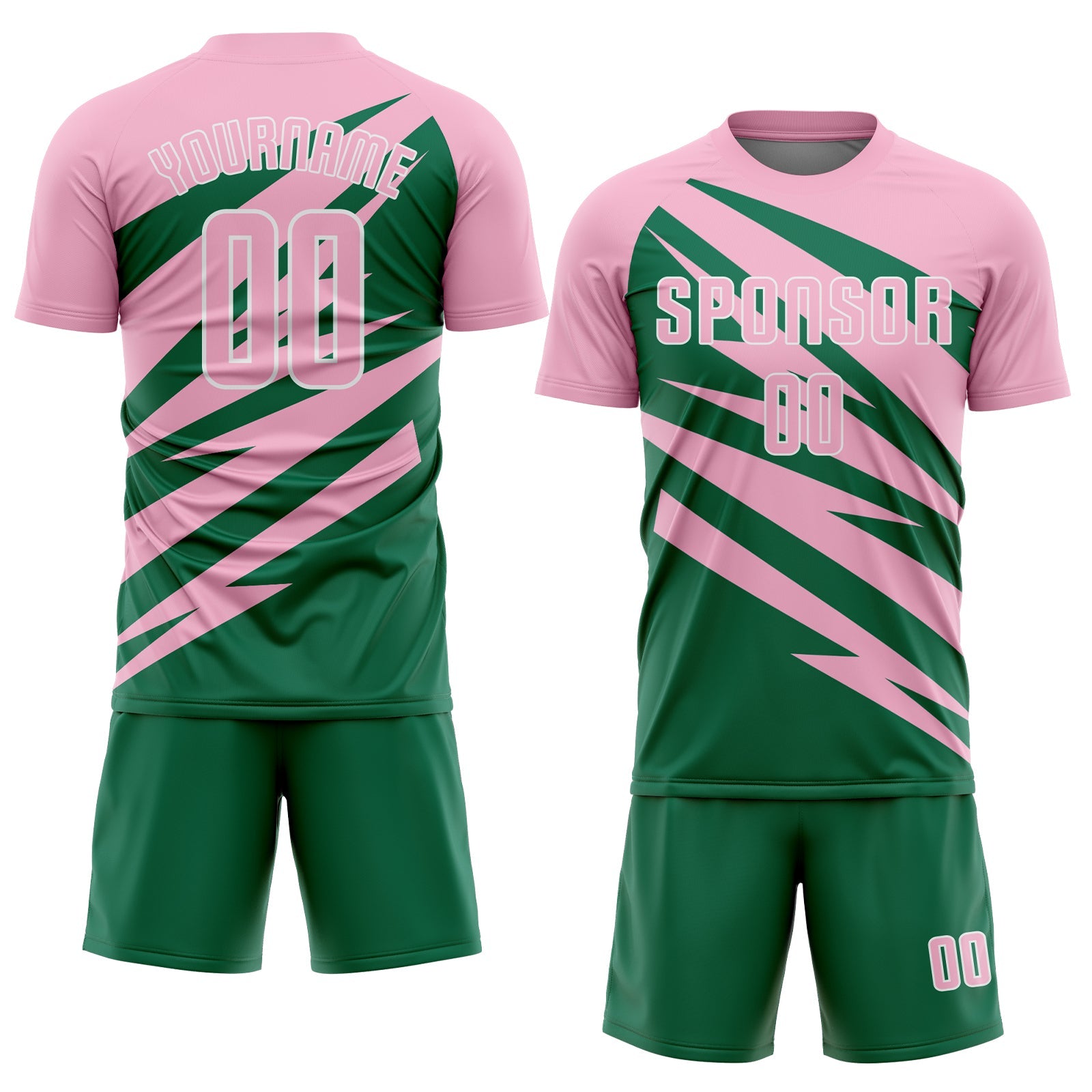 Custom Light Pink Kelly Green-White Abstract Line Sports Sublimation Soccer Uniform Jersey