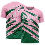 Custom Light Pink Kelly Green-White Abstract Line Sports Sublimation Soccer Uniform Jersey