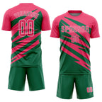 Custom Neon Pink Kelly Green-White Abstract Line Sports Sublimation Soccer Uniform Jersey