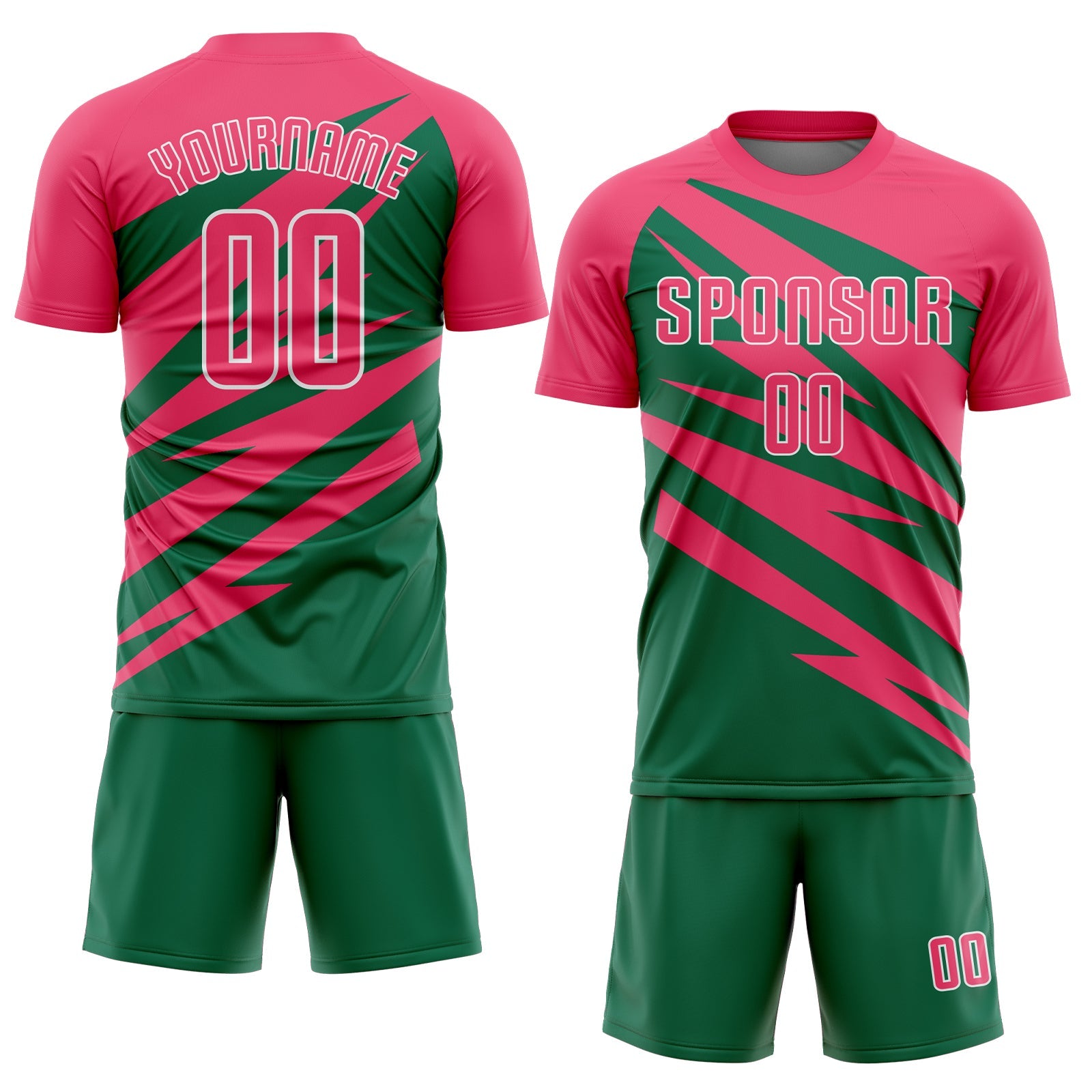 Custom Neon Pink Kelly Green-White Abstract Line Sports Sublimation Soccer Uniform Jersey