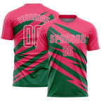 Custom Neon Pink Kelly Green-White Abstract Line Sports Sublimation Soccer Uniform Jersey