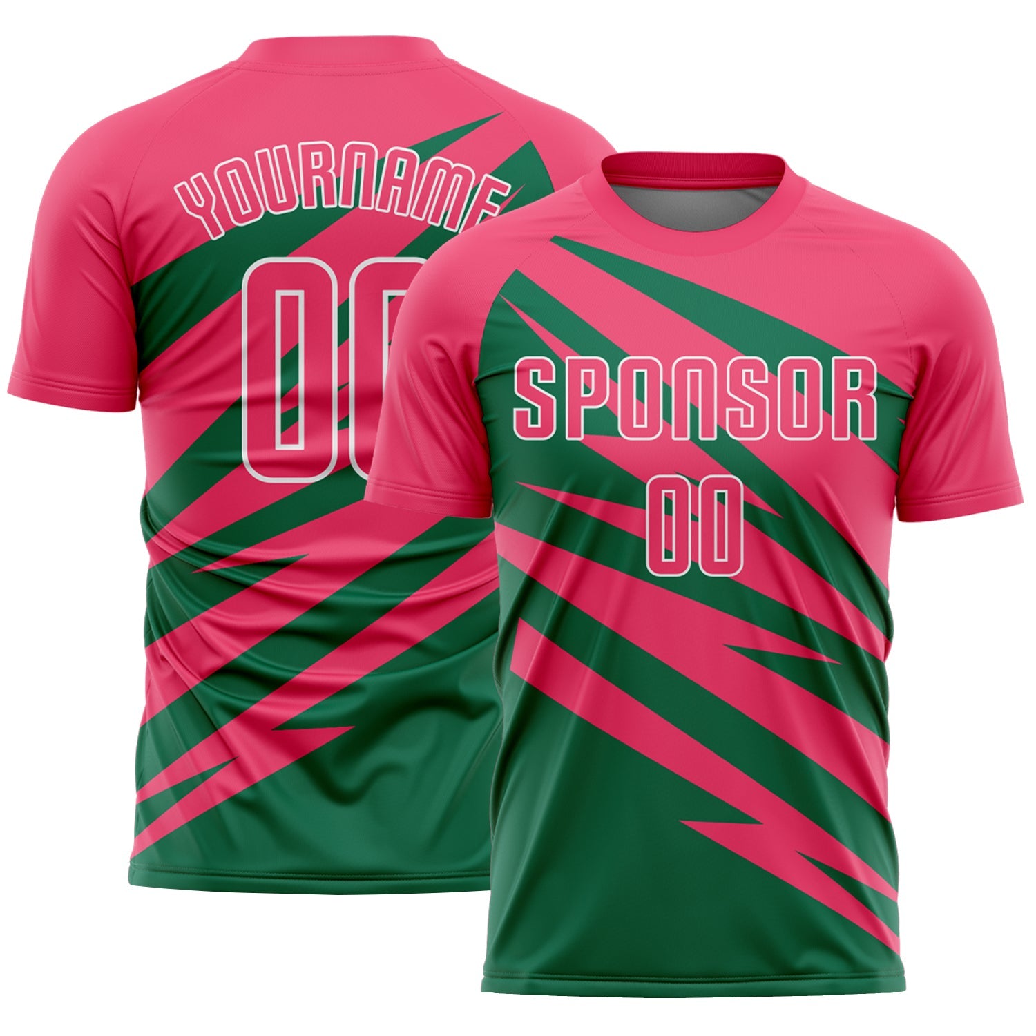 Custom Neon Pink Kelly Green-White Abstract Line Sports Sublimation Soccer Uniform Jersey