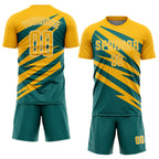 Custom Gold Teal-White Abstract Line Sports Sublimation Soccer Uniform Jersey
